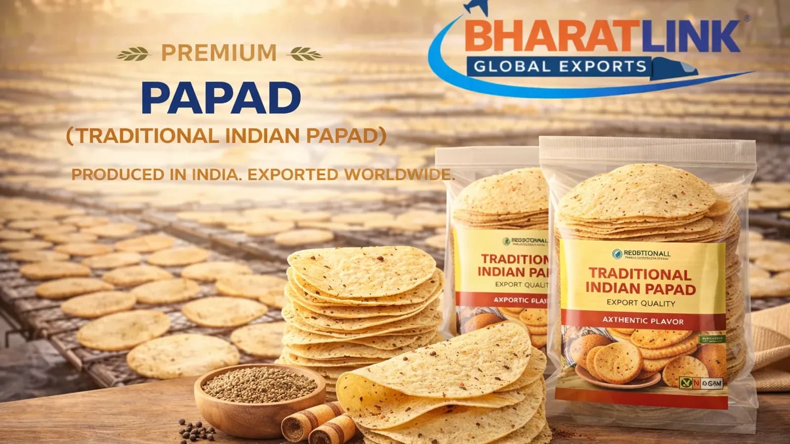 Traditional Indian papad prepared for export